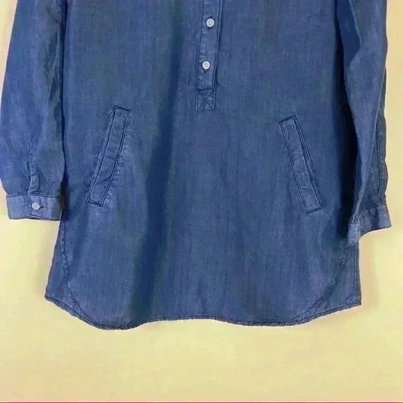Joan Vass Dark Wash Blue Denim Chambray 1/2 Button Mini Dress Blouse Size S - Picture 3 of 12